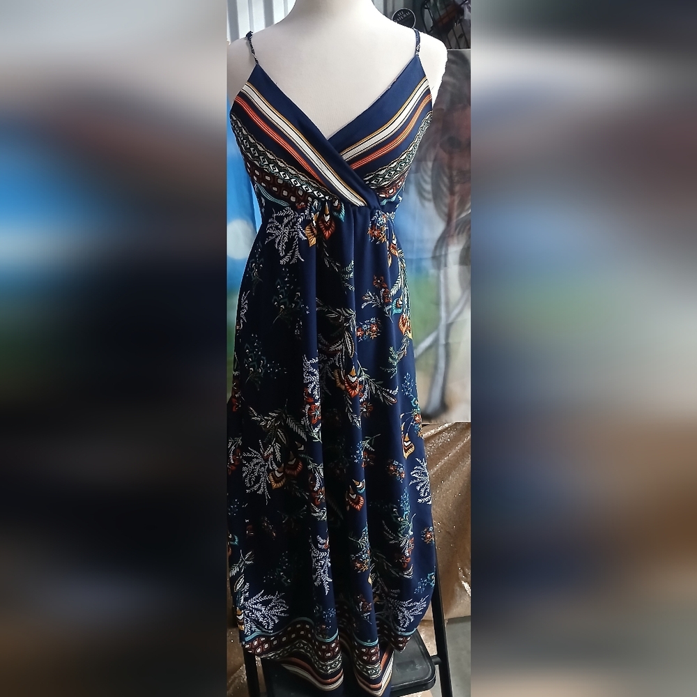 Jun Fashion Elegant Navy Floral Maxi Dress Medium